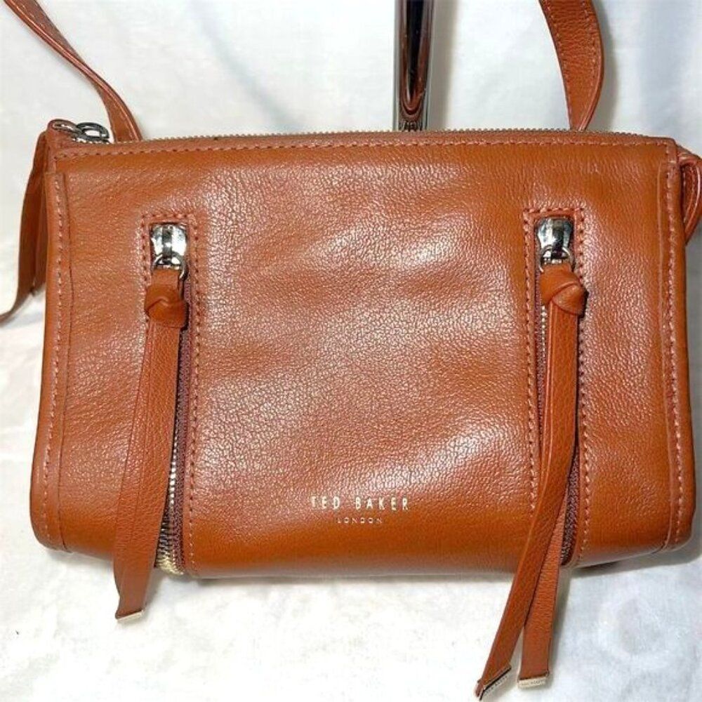 Ted Baker Henneyy Brown Leather Crossbody Bag with Tassel Accents